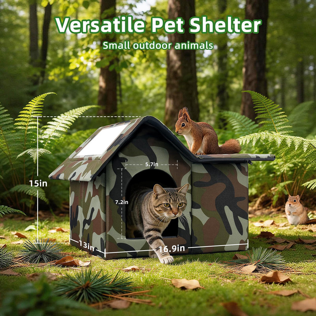Large Weatherproof Outdoor Cat House with Door and Soft Mat Q7374