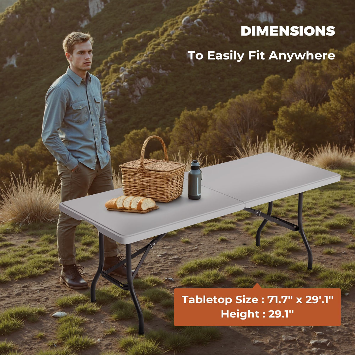 6FT Folding Table with Carry Handle, White, 1 Pack E90782