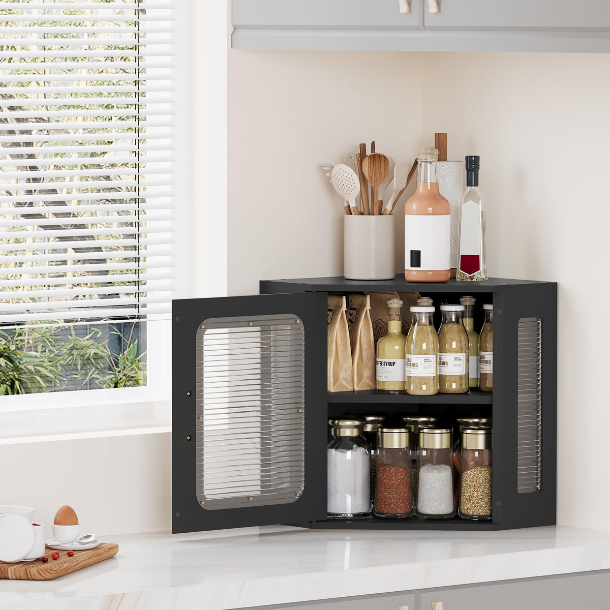 Large Black Wooden Bread Box with Acrylic Window E998
