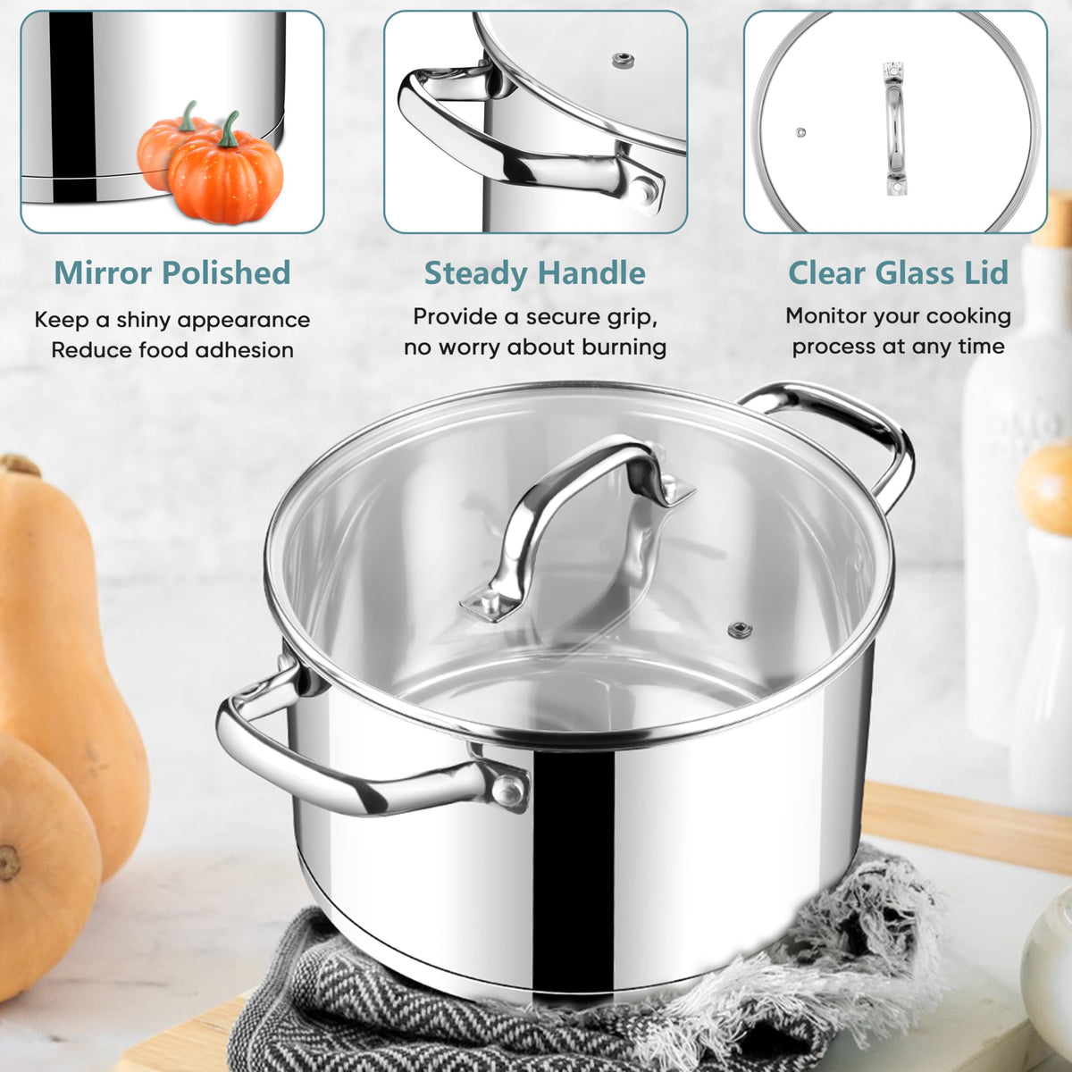 4 Quart Stainless Steel Stock Pot with Lid R62707
