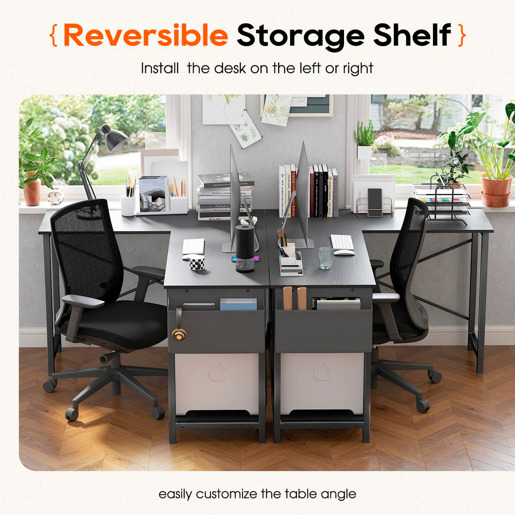 50 Inch Black L-Shaped Desk with Side Storage Bag & CPU Stand H405803