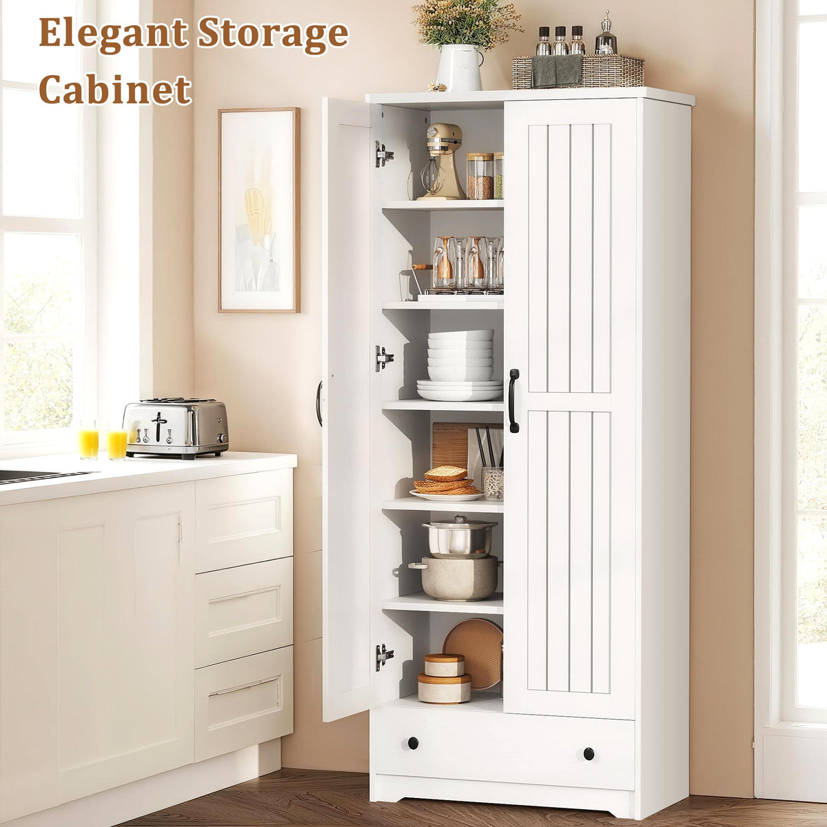 70" Tall Wood Storage Cabinet with 6 Adjustable Shelves Q515