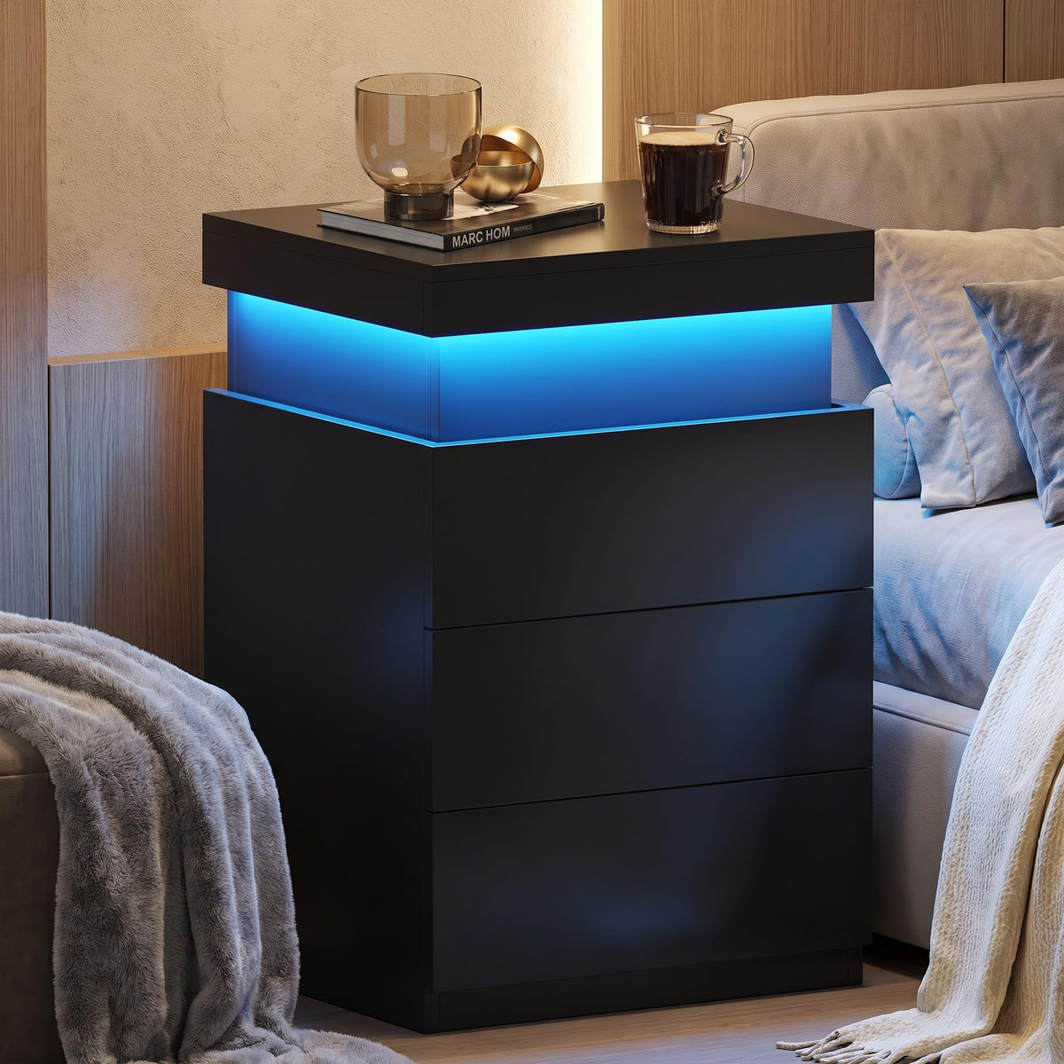Black Nightstand with Charging Station W807057