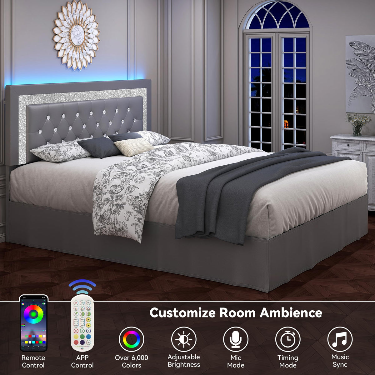 Twin LED Bed Frame with Adjustable Headboard H428