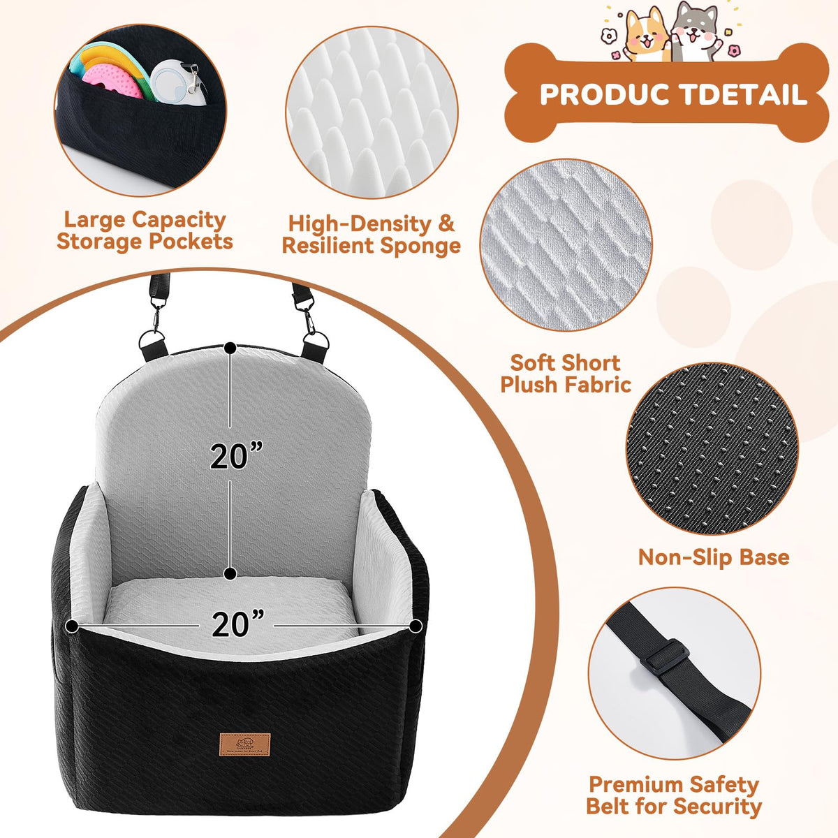 Dog Booster Car Seat for Small Dogs Up to 40lbs with Safety Belt V988