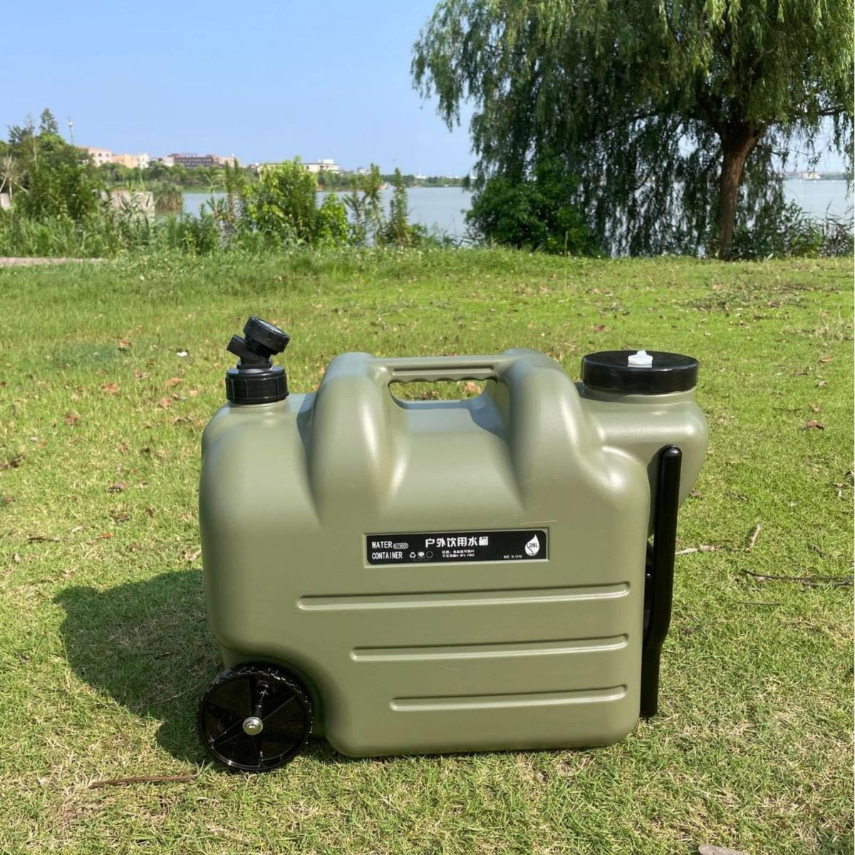 Portable Water Container with Faucet, Wheels, Black M86491