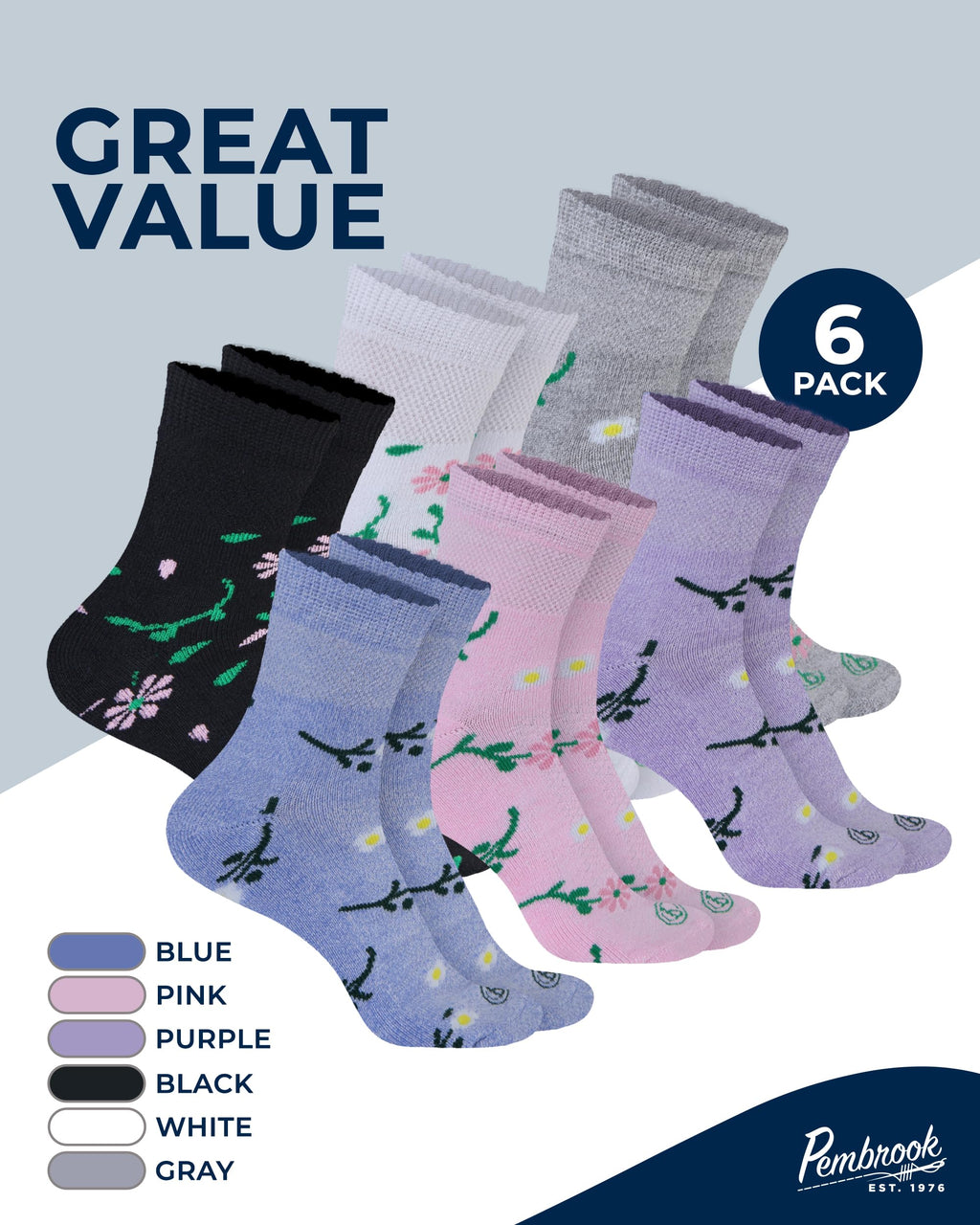 Bamboo Viscose Diabetic Socks 6 Pairs P317760