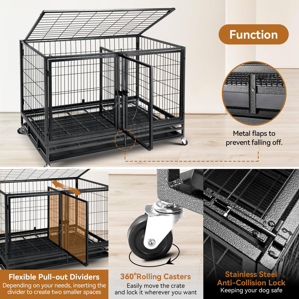 48 inch Large Wire Dog Crate with Lockable Wheels B698253