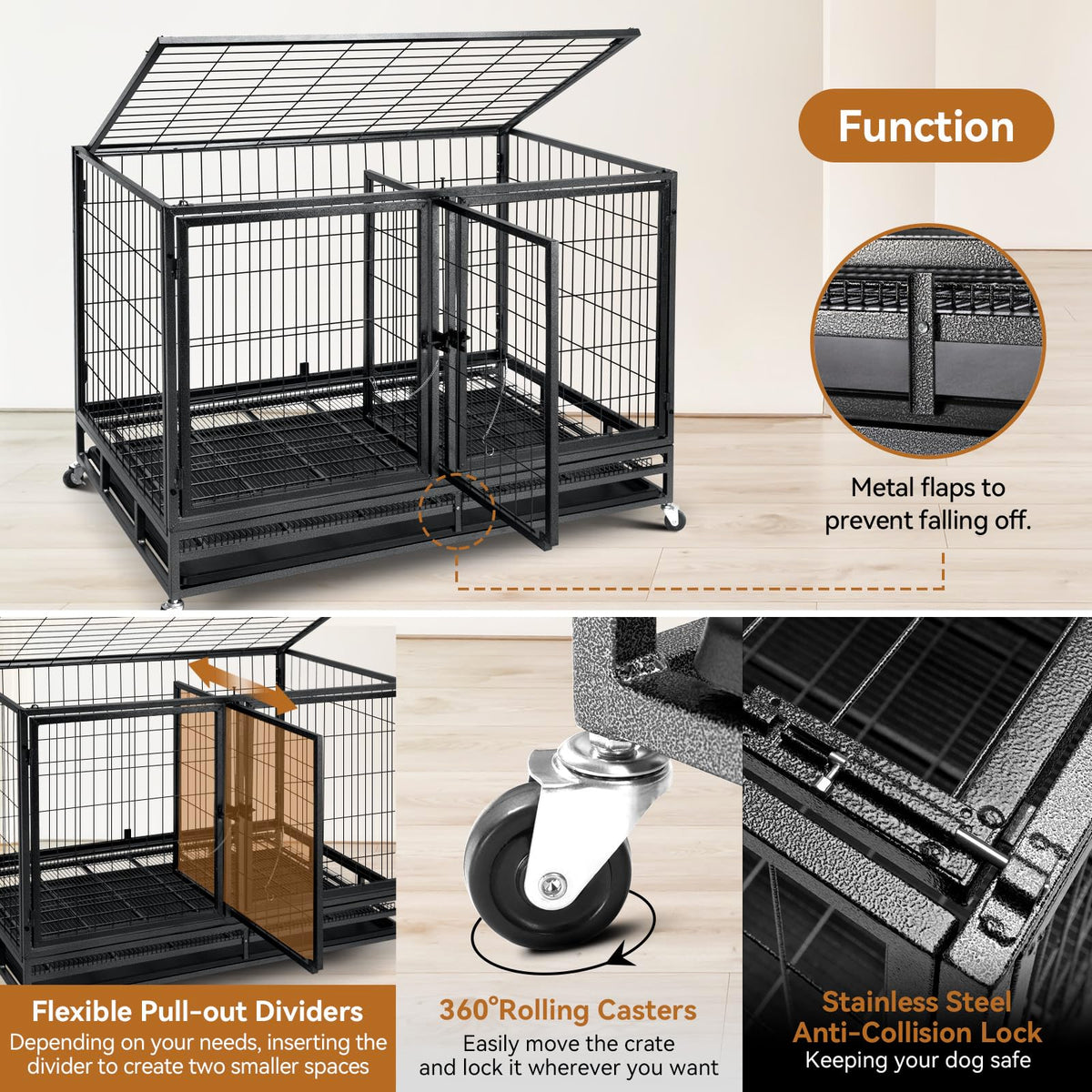 48 inch Large Wire Dog Crate with Lockable Wheels B698253