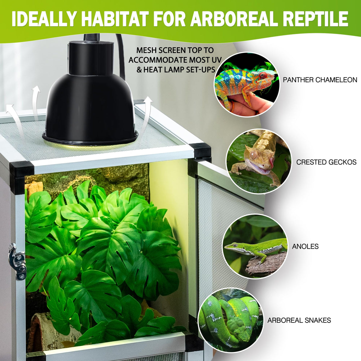 PVC Habitat Enclosure with Screen & Acrylic Doors, 12"x12"x18" Reptile Terrarium A965409