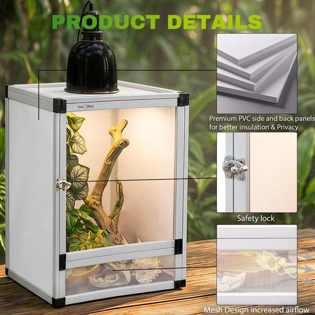 PVC Habitat Enclosure with Screen & Acrylic Doors, 12"x12"x18" Reptile Terrarium A965409