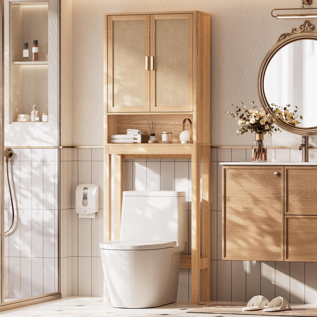 Over the Toilet Storage Cabinet with Rattan Doors G879153