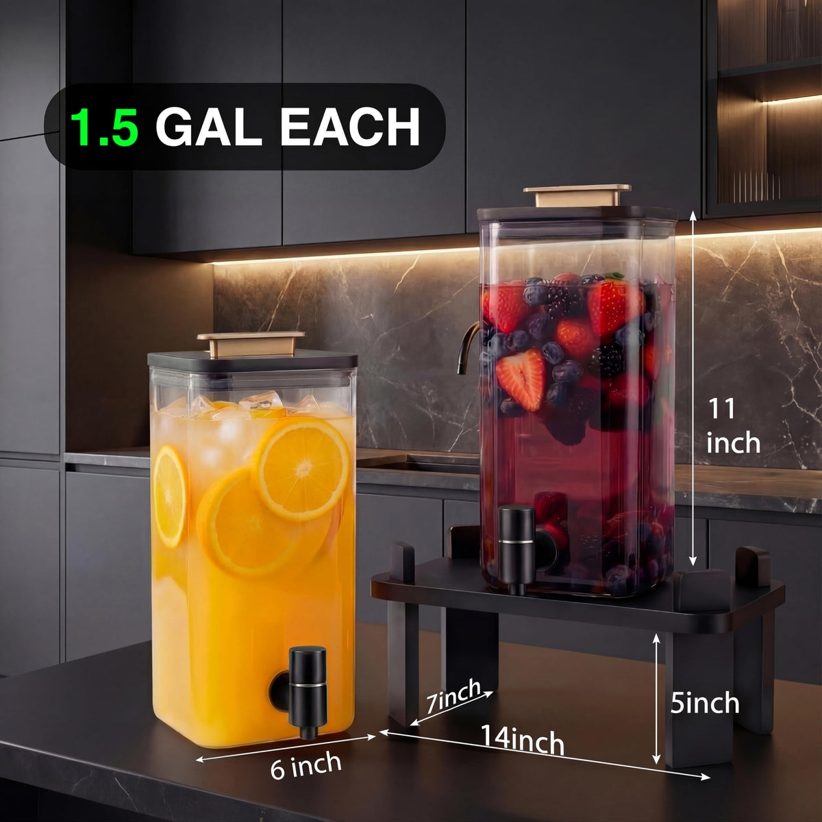 2 PCS 3 Gallon Glass Beverage Dispenser with Wood Stand C342422