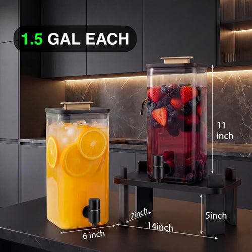 2 PCS 3 Gallon Glass Beverage Dispenser with Wood Stand C342422