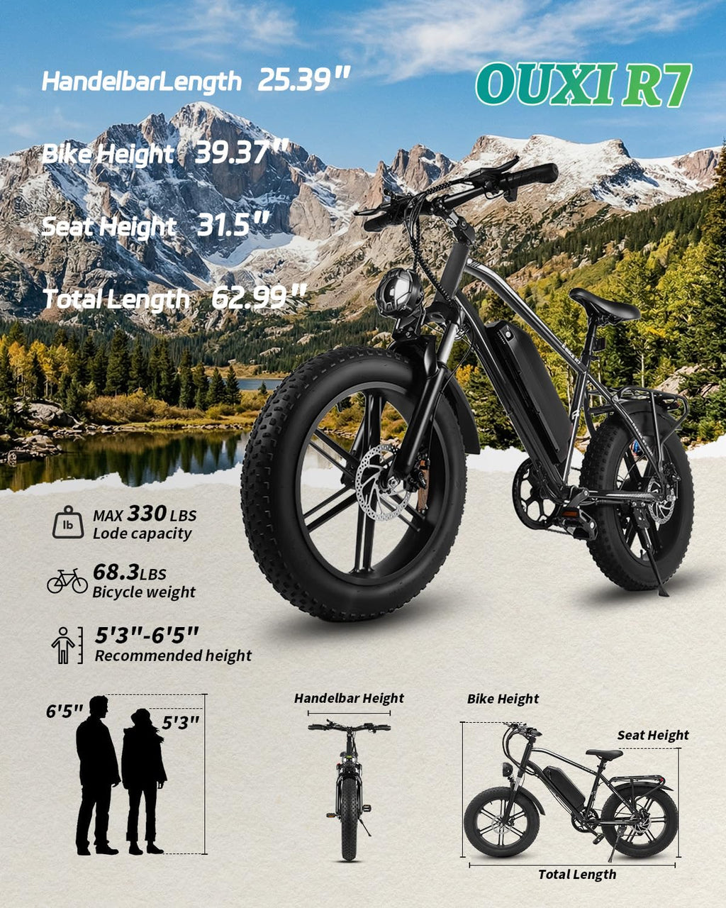 1000W Peak Electric Mountain Bike 48V 13Ah U453815