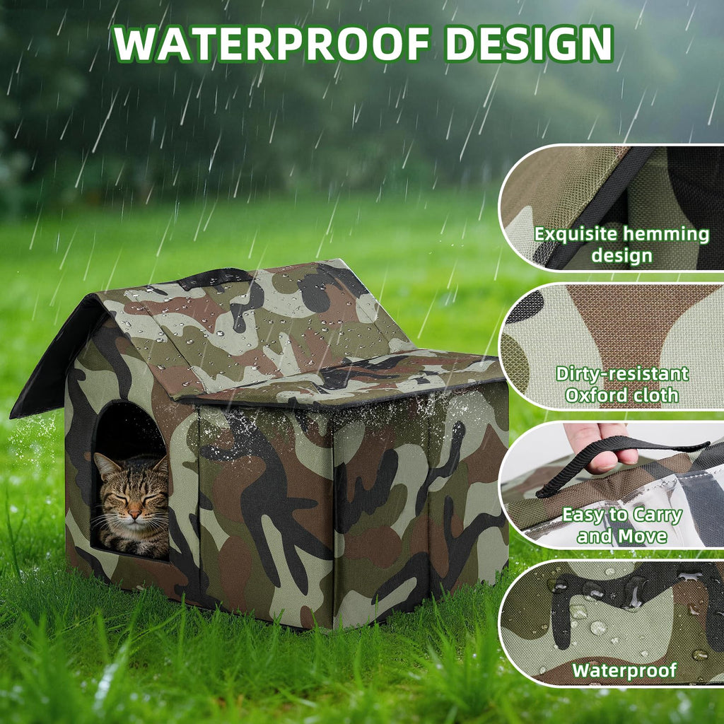 Large Weatherproof Outdoor Cat House with Door and Soft Mat Q7374