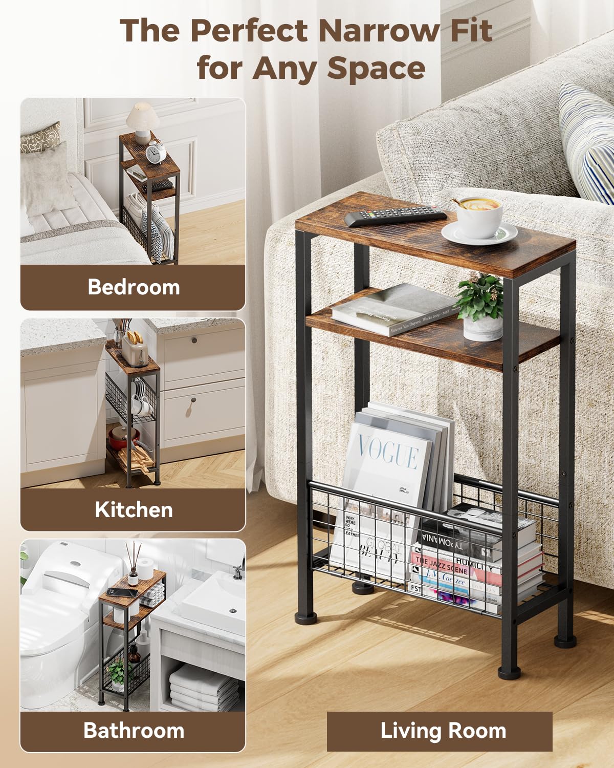 Narrow 3-Tier Wooden Side Table K1410
