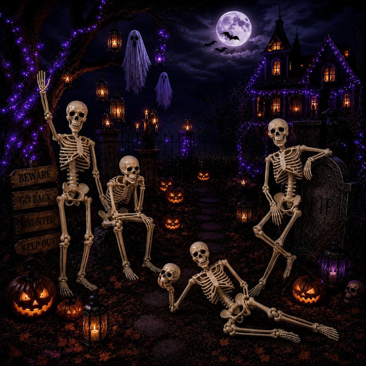 5.4 ft Posable Halloween Skeleton with Movable Joints D339981