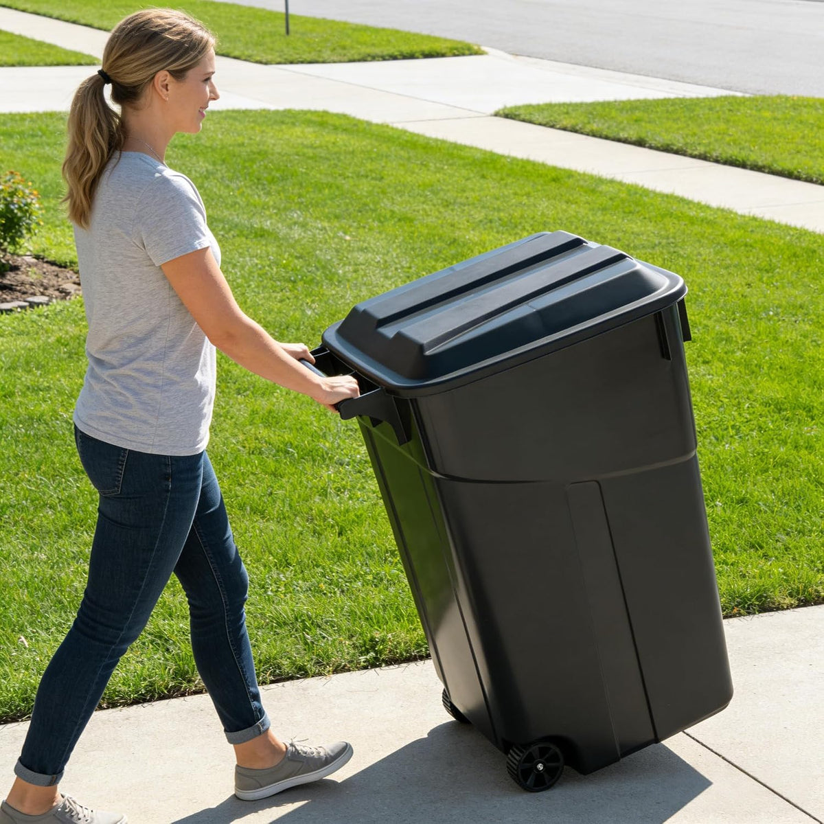 45 Gallon Outdoor Trash Can with Wheels and Lid U860026