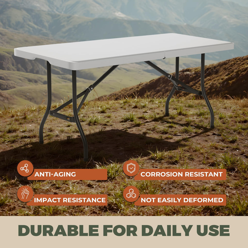 6FT Folding Table with Carry Handle, White, 1 Pack E90782