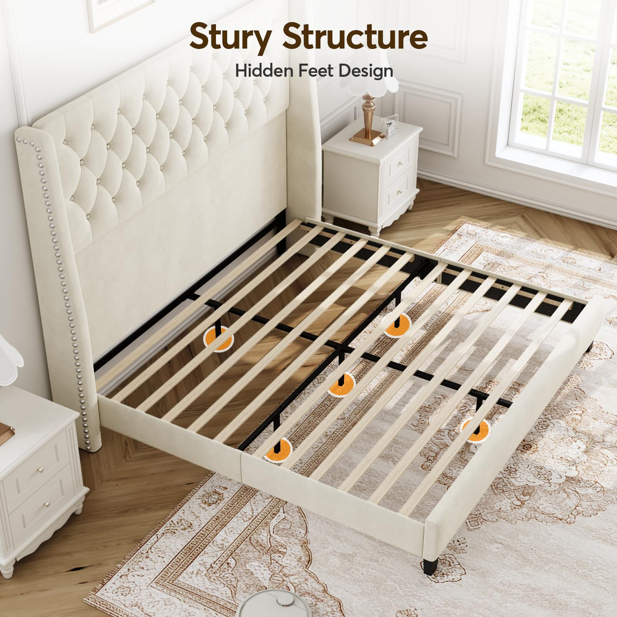 Queen Upholstered Bed Frame with Wingback K52330
