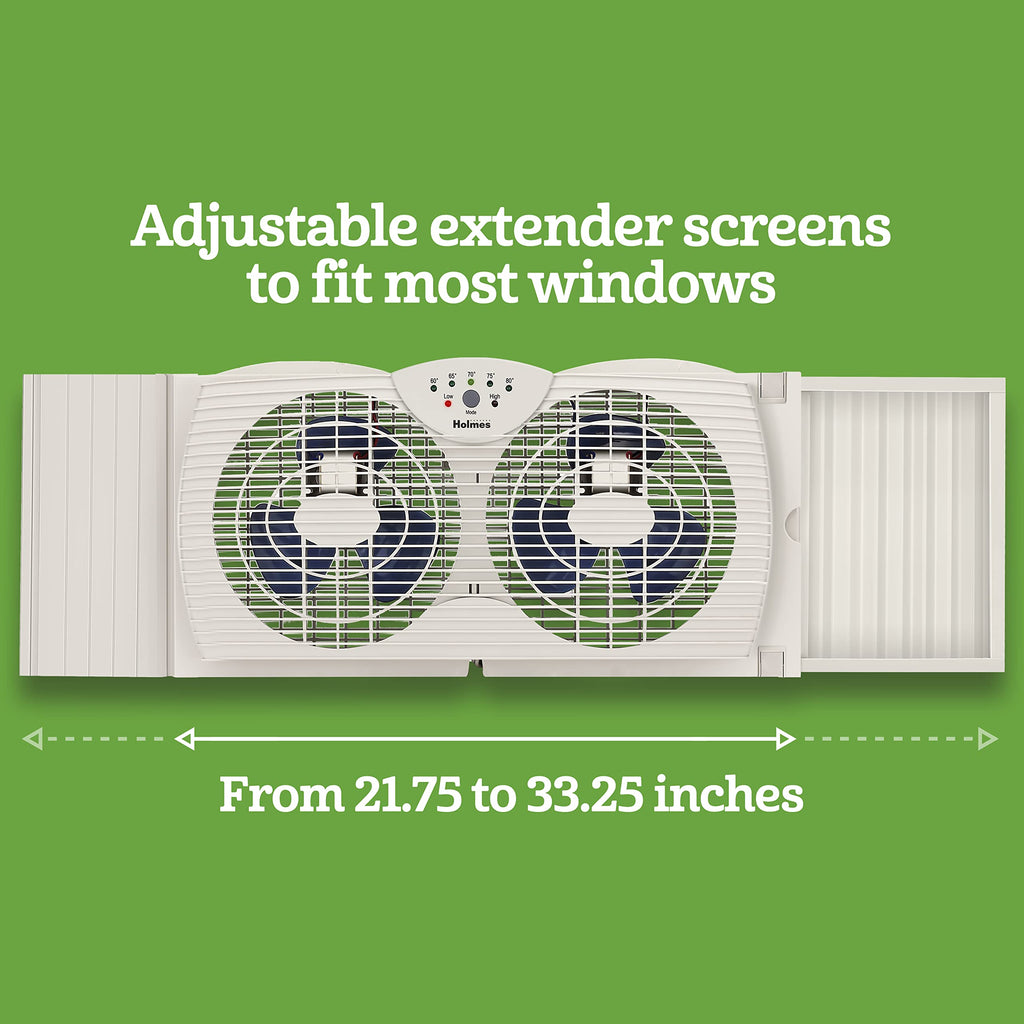 White Dual Blade Digital Window Fan with Programmable Thermostat Control V853474