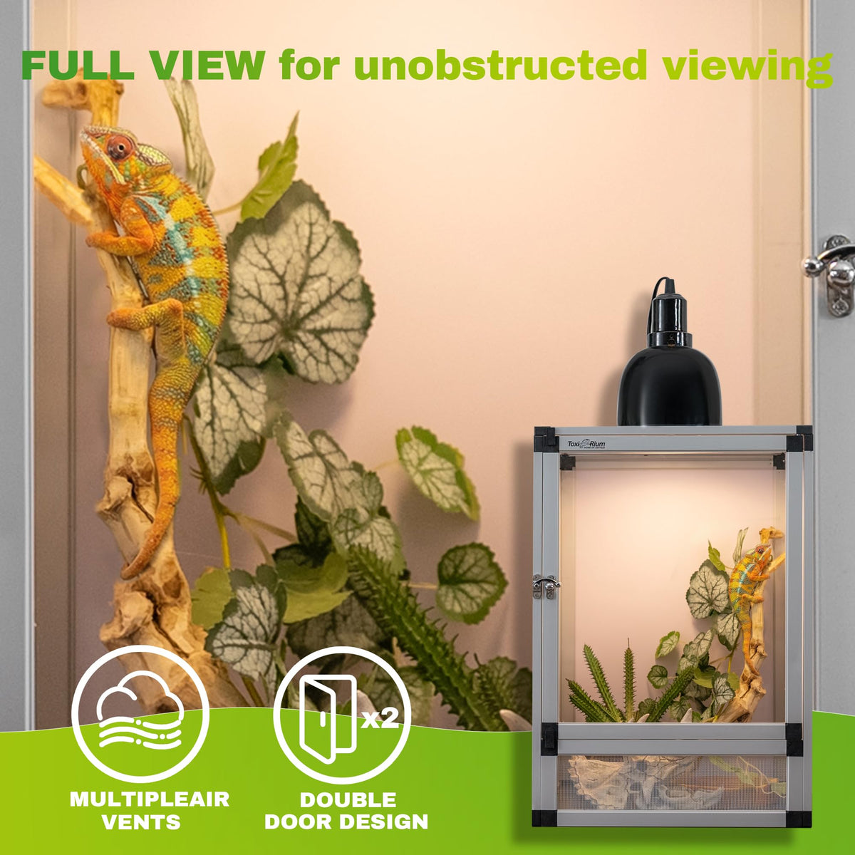 PVC Habitat Enclosure with Screen & Acrylic Doors, 12"x12"x18" Reptile Terrarium A965409