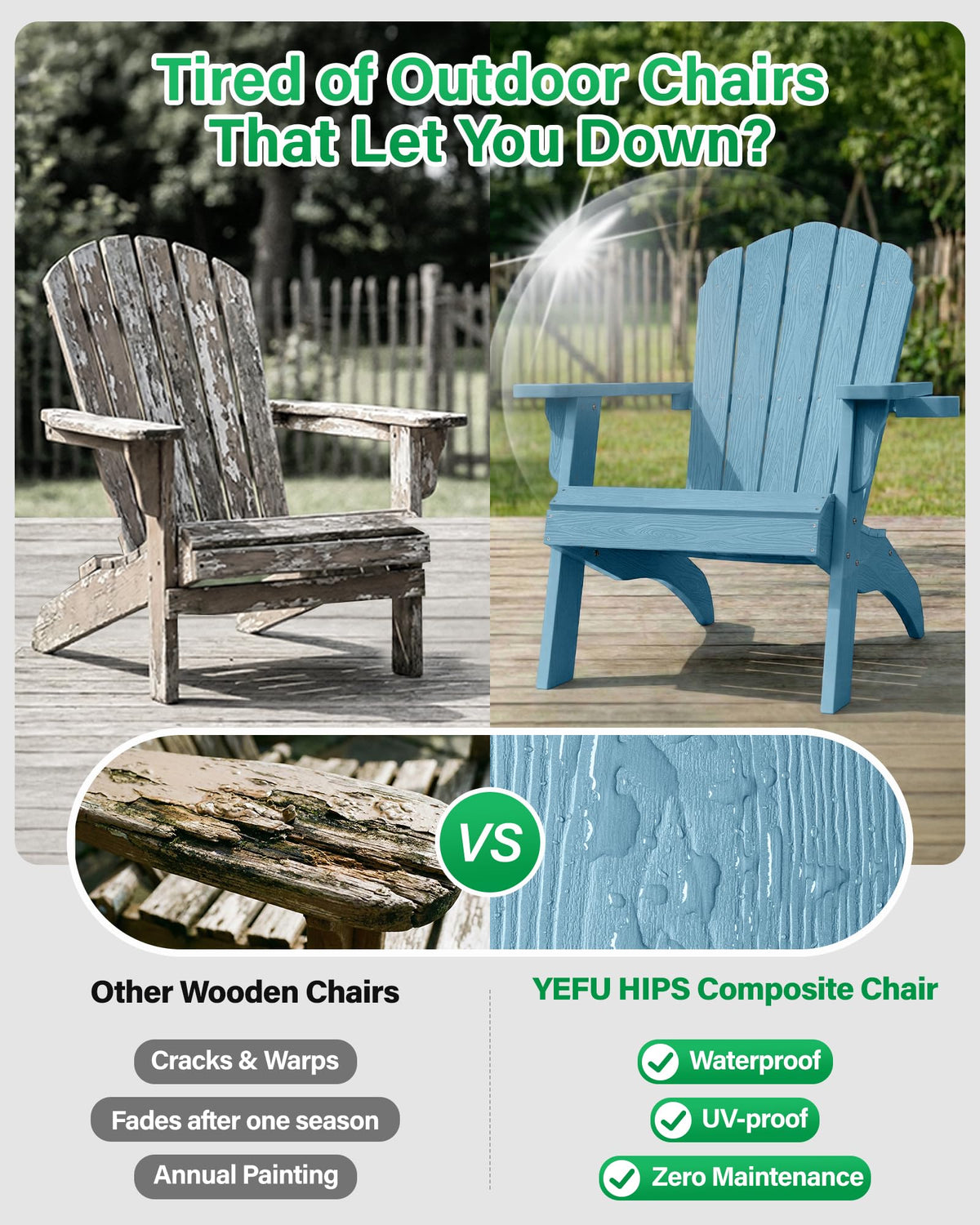 Oversized Adirondack Chair Set of 4 Blue V7009