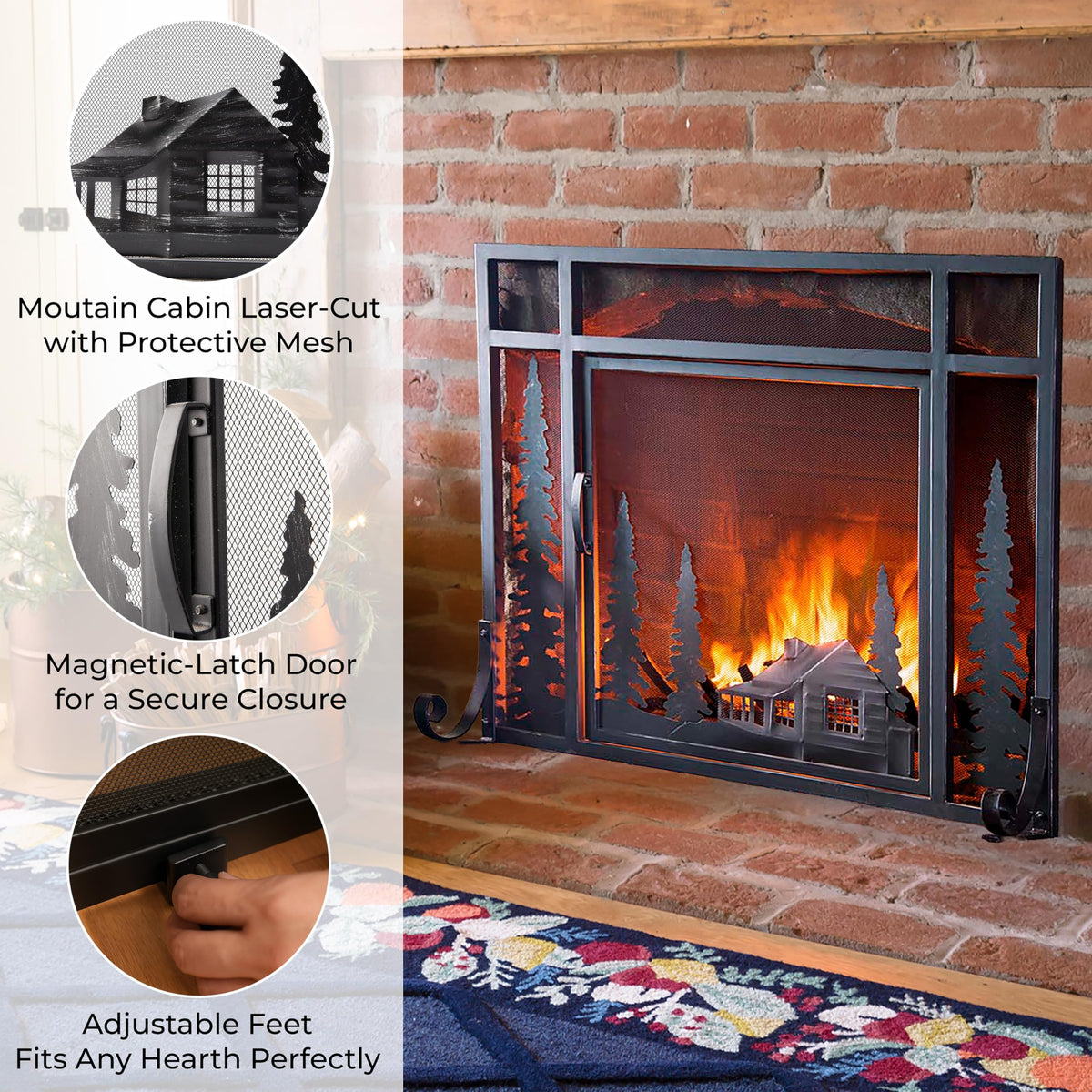 Black Metal Fireplace Screen W4502