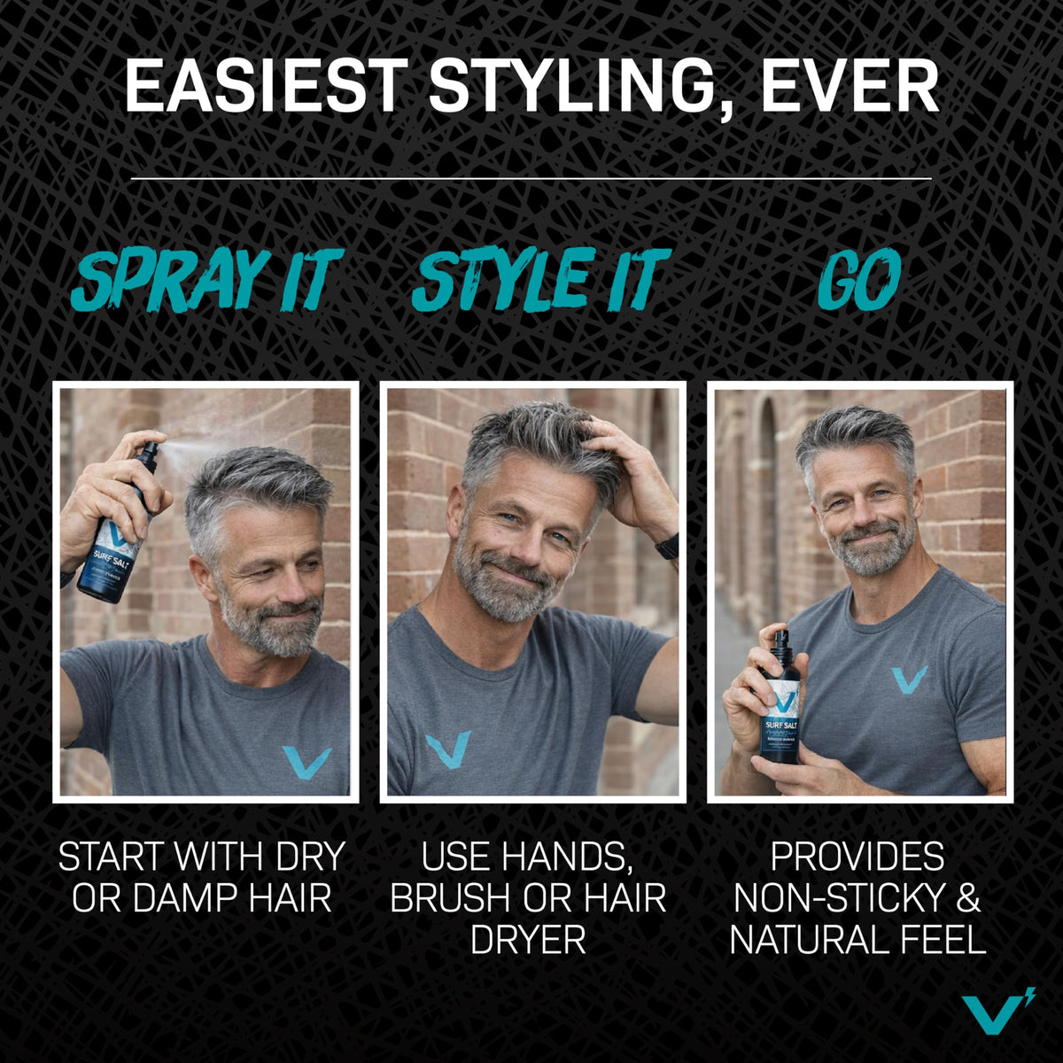 Sea Salt Spray for Men, Hair & Beard Volumizing Texture Spray with Activated Charcoal, Sea Kelp & Green Tea, Fragrance Free Refill, 30 Fl Oz Y772