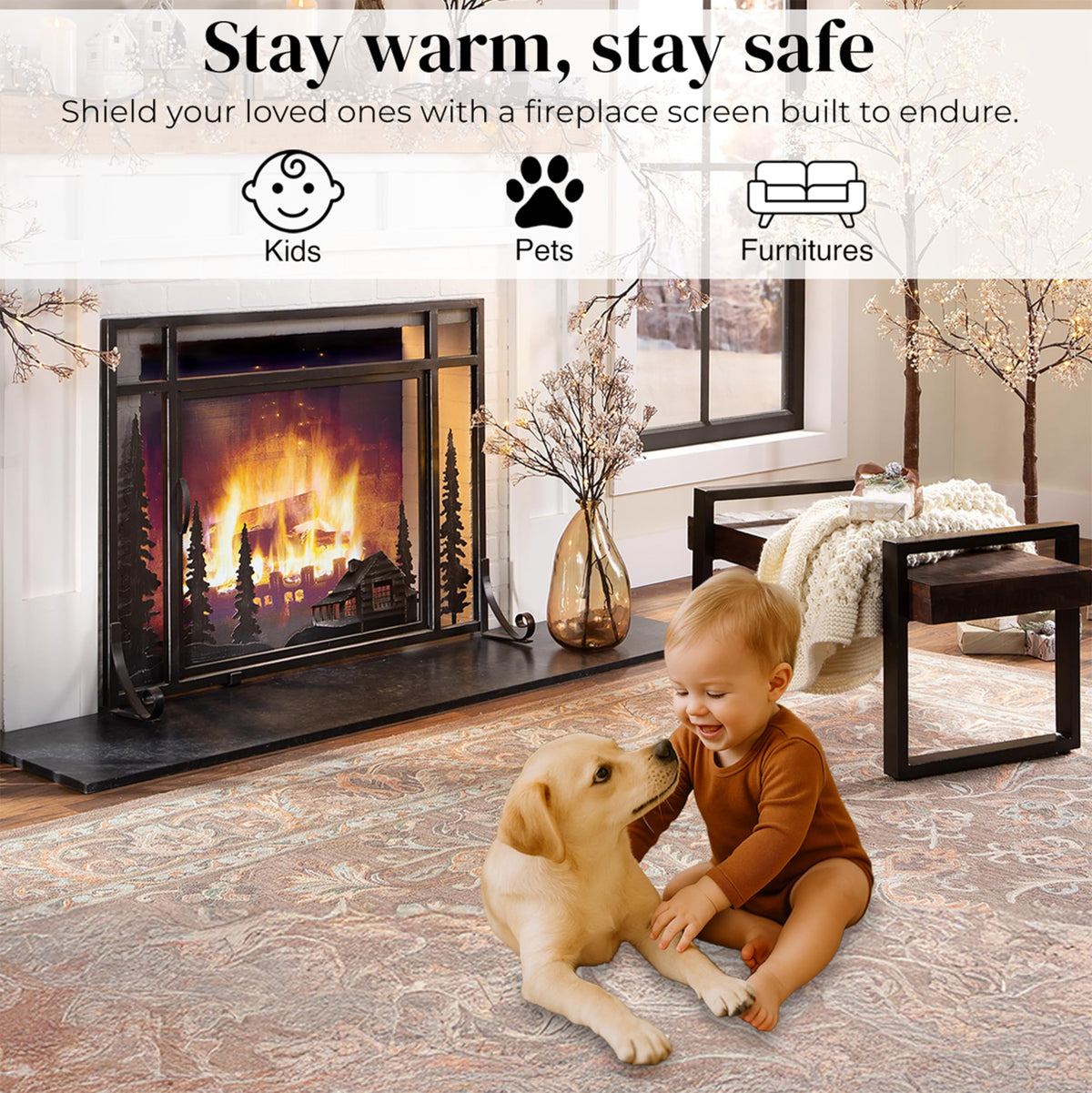 Black Metal Fireplace Screen W4502