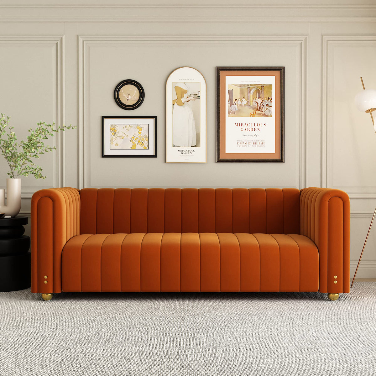 Orange Velvet 3 Seat Tufted Sofa M22155