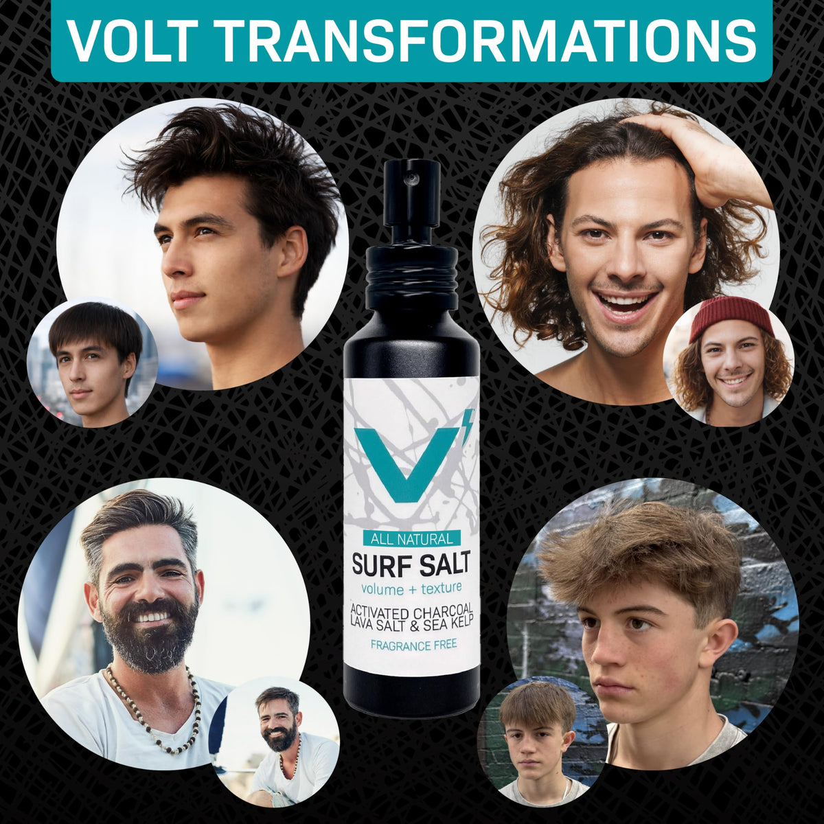 Sea Salt Spray for Men, Hair & Beard Volumizing Texture Spray with Activated Charcoal, Sea Kelp & Green Tea, Fragrance Free Refill, 30 Fl Oz Y772