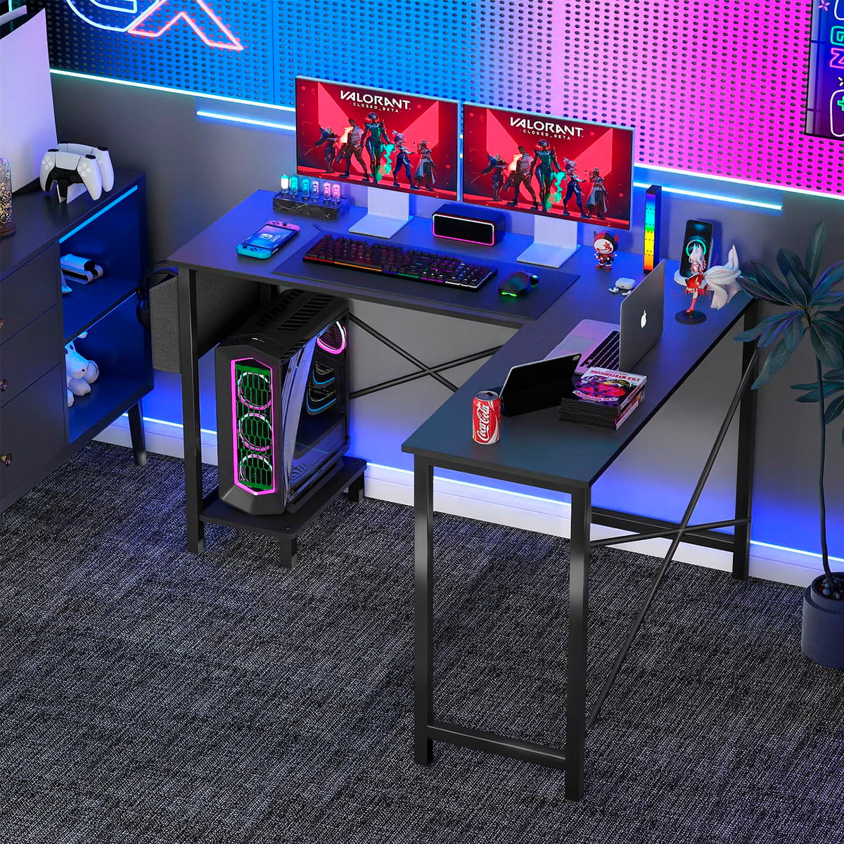 50 Inch Black L-Shaped Desk with Side Storage Bag & CPU Stand H405803