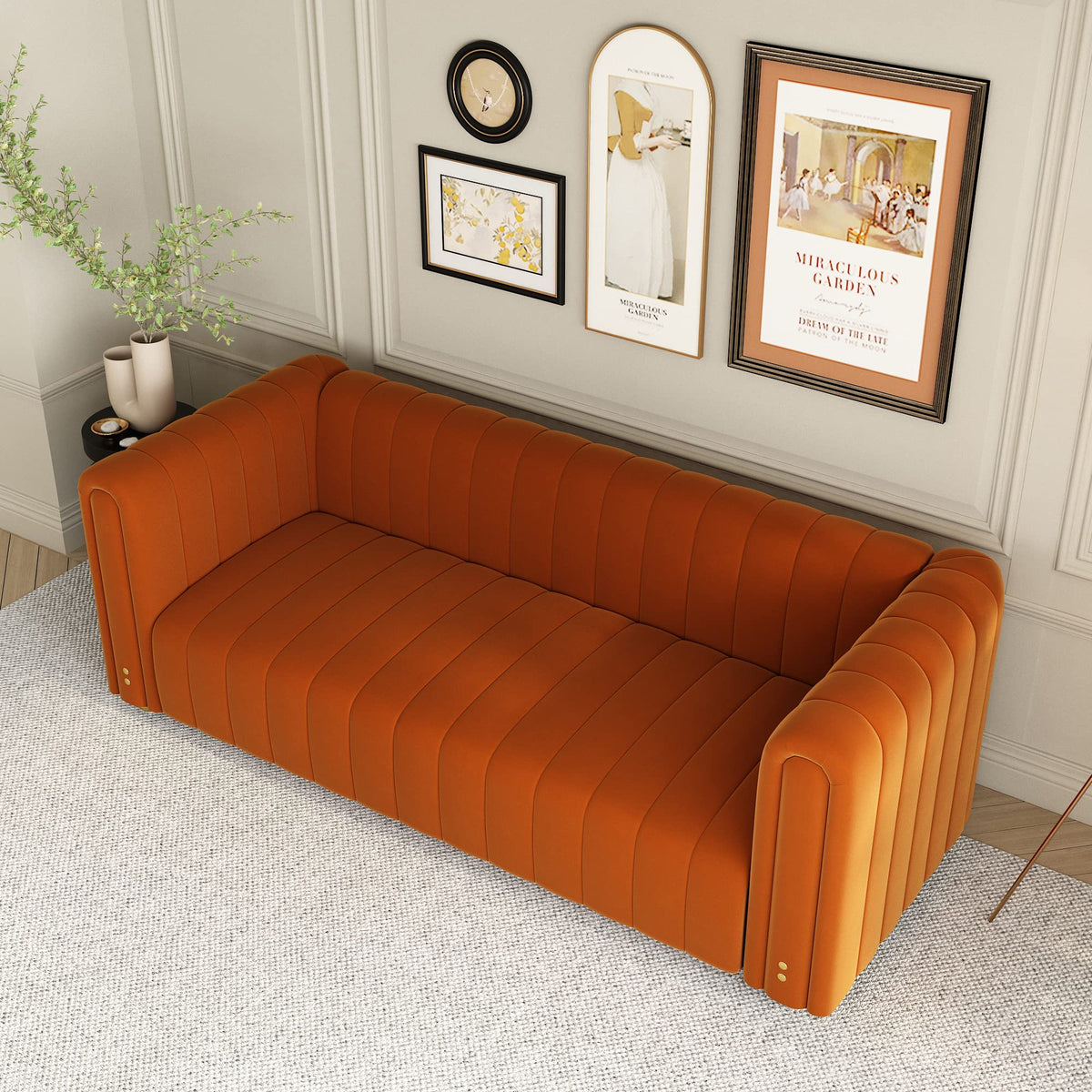 Orange Velvet 3 Seat Tufted Sofa M22155