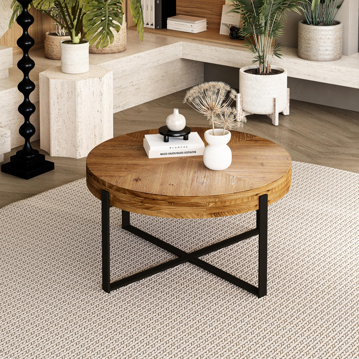 34" Round Coffee Table with Metal Base I913
