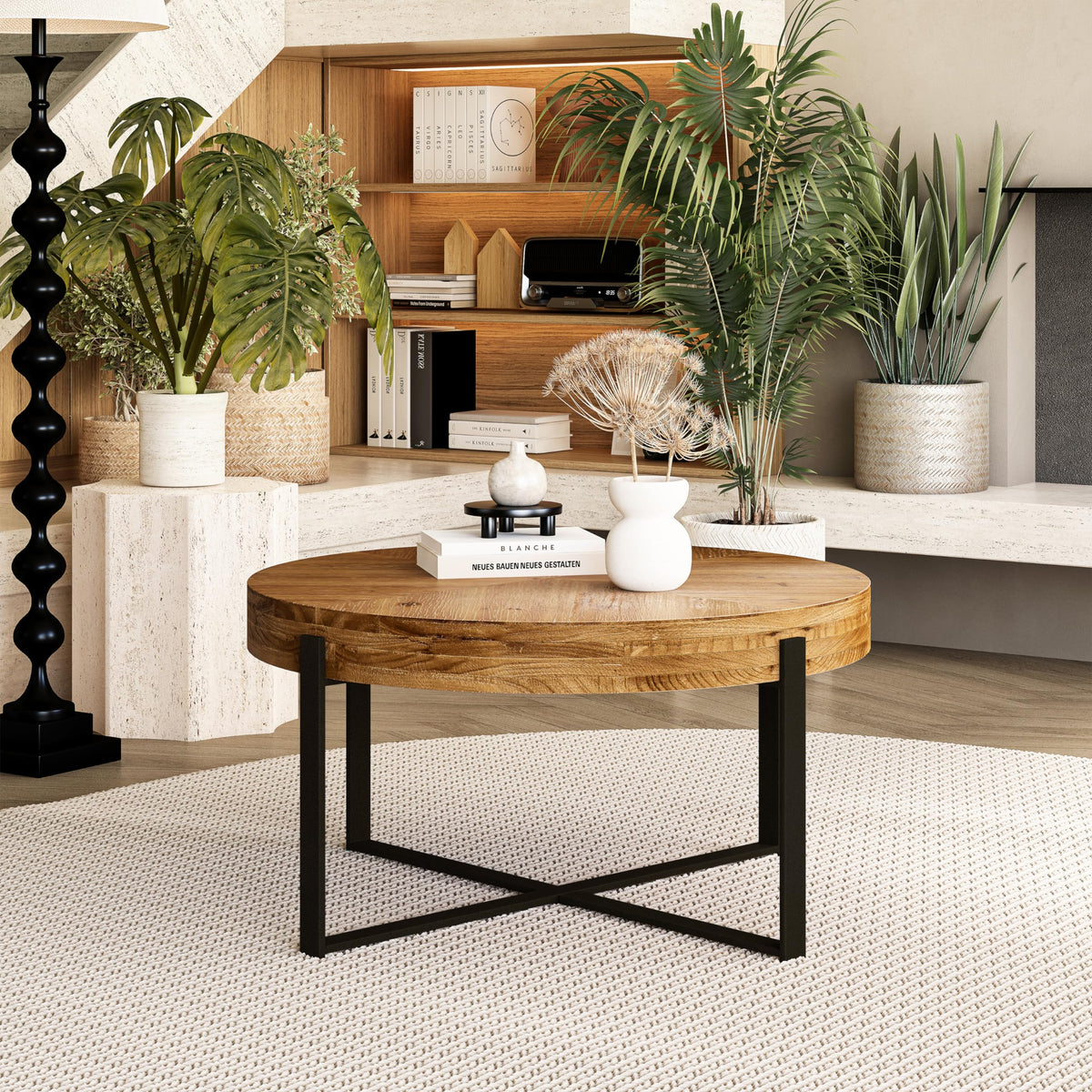 34" Round Coffee Table with Metal Base I913